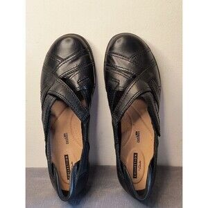 CLARKS Collection Women's 9.5 M Black Leather Woven Mary Jane Shoes